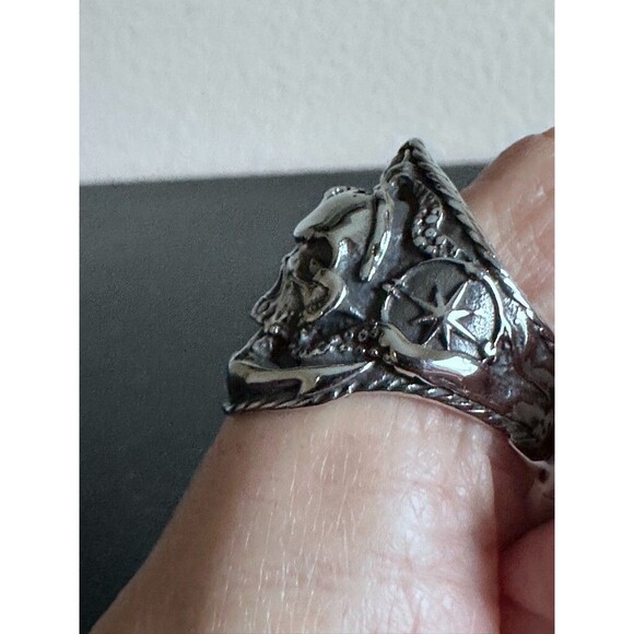 Pirate Skull Anchor Octopus Mens Ring Size 8 Stainless Steel Gothic Biker Rocker - Picture 3 of 10